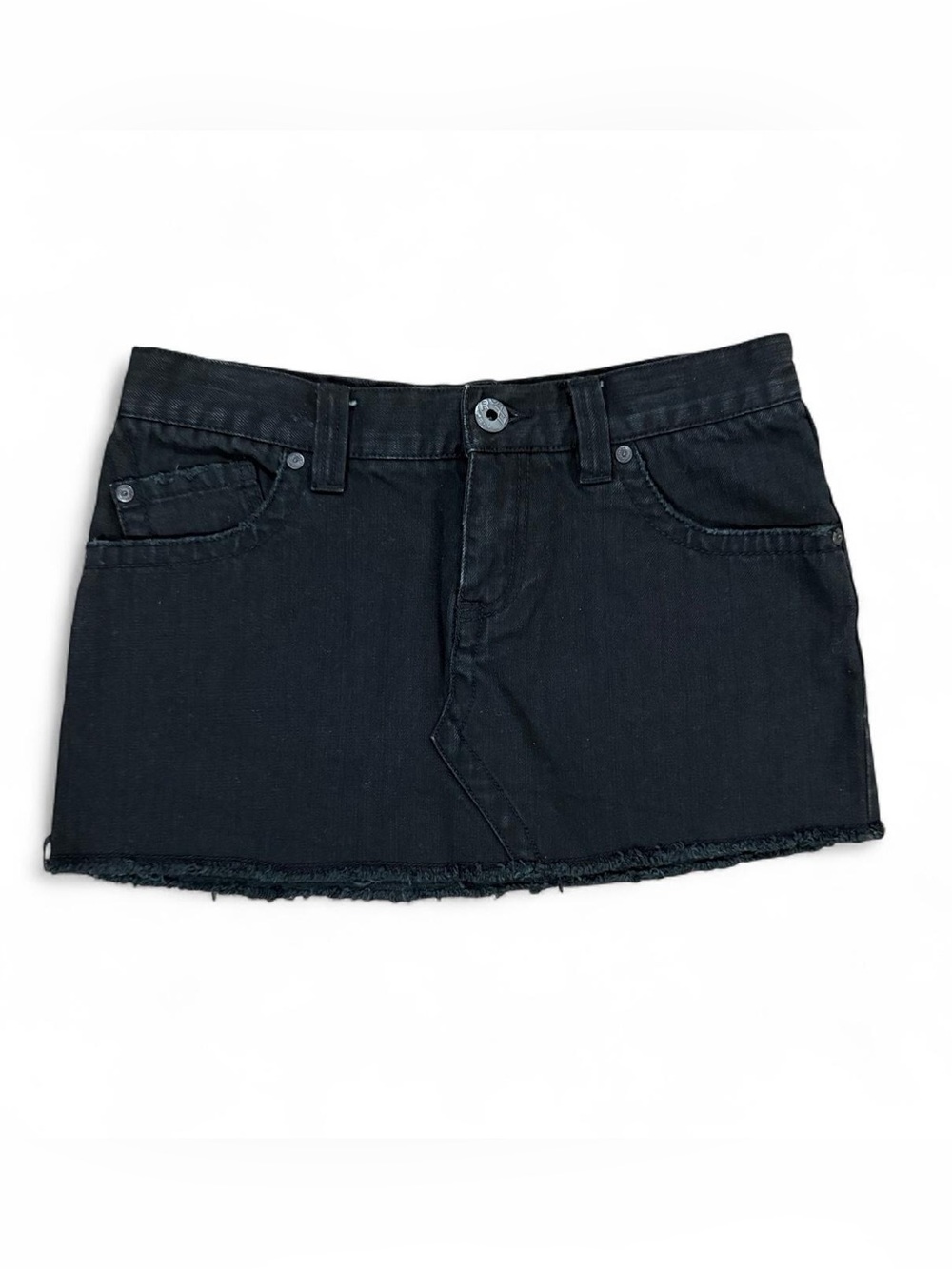 Y2K Low Rise Roxy Black Denim Mini Skirt Frayed Hem Women’s Size 5